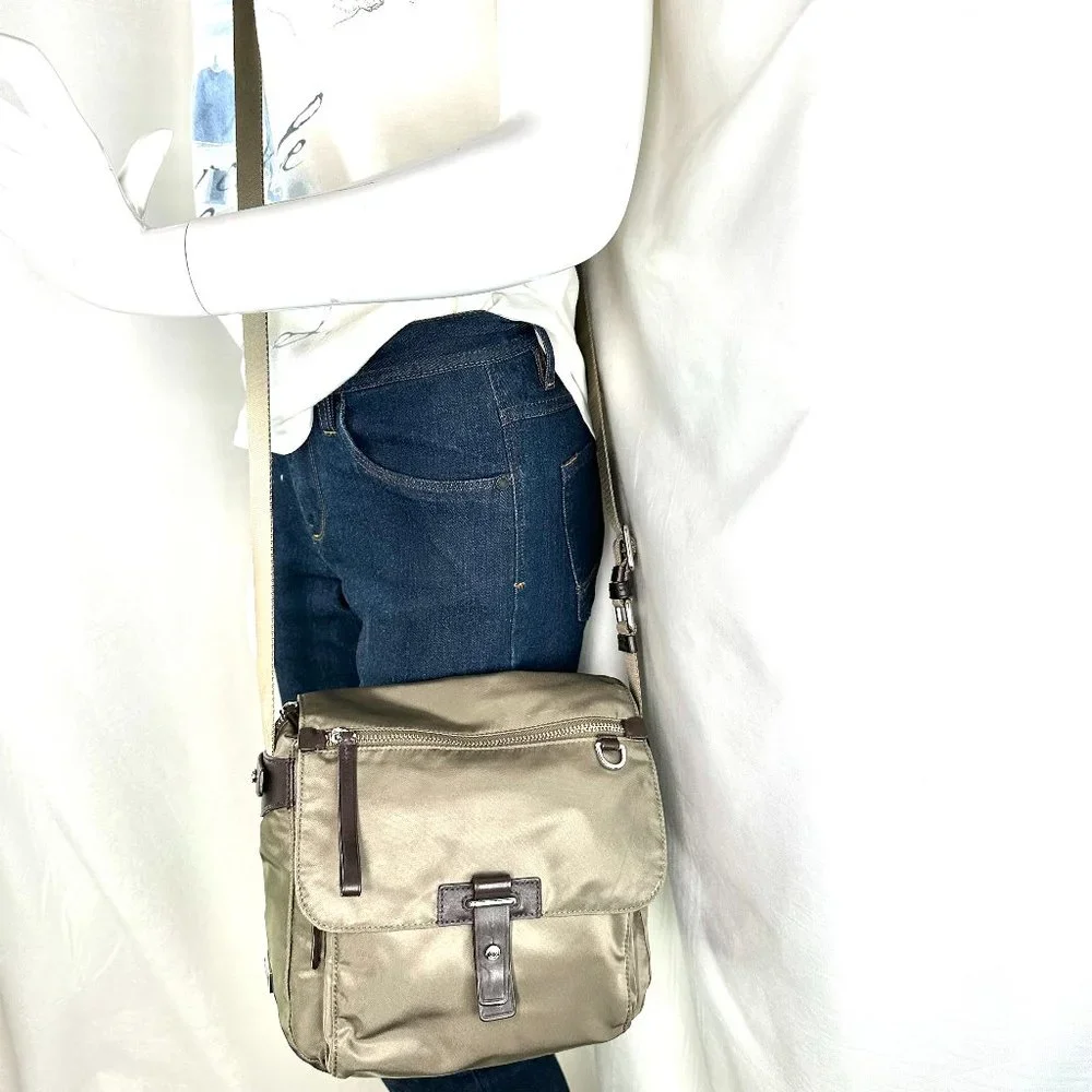 Tumi Taupe Olive Green Ballistic Nylon Small Crossbody Bag Travel Business